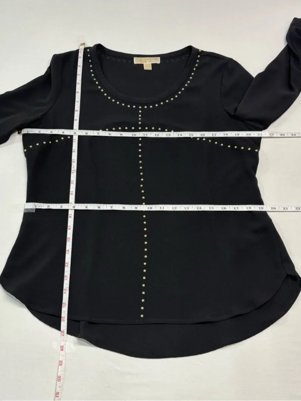 Michael Kors Women’s Black Long Sleeve Blouse with Gold Stud Trim Large - 543